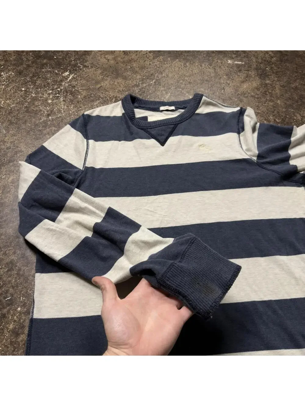 Vintage Abercrombie & Fitch Muscle Striped Crewneck Sweater XL Navy White Y2K